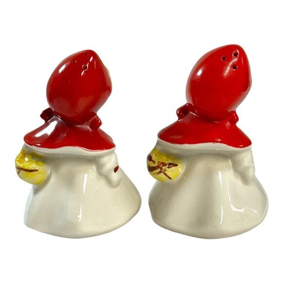 Vintage Ceramic Little Red Riding Hood Salt & Pepper Shaker Set Hull 1950s Boho - Picture 3 of 7